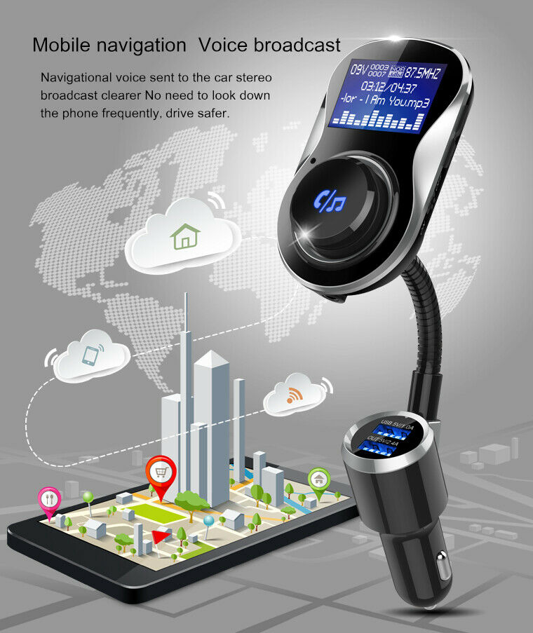 Bluetooth Car FM Transmitter MP3 Player Hands free Radio Adapter Kit USB Charger - Fresh Stock Dated December 2025