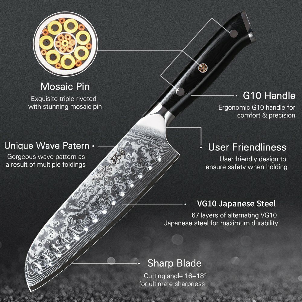 TURWHO 7inch Santoku Knife 67-Layer Japanese VG10 Damascus Steel Kitchen Knife - Fresh Stock Dated January 2026