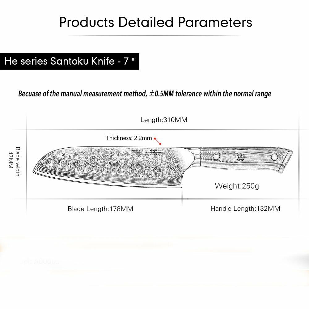 TURWHO 7inch Santoku Knife 67-Layer Japanese VG10 Damascus Steel Kitchen Knife - Fresh Stock Dated January 2026