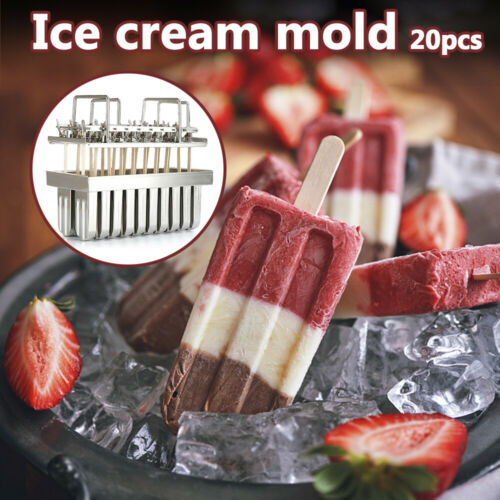 20pcs Stainless Steel Molds Industrial Ice Lolly Popsicle Ice Cream With Sticks - Fresh Stock Dated February 2026