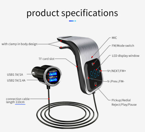 Car Bluetooth Receiver FM Transmitter Dual USB Car Charger Cigarette Lighter Z-3 - Fresh Stock Dated January 2026