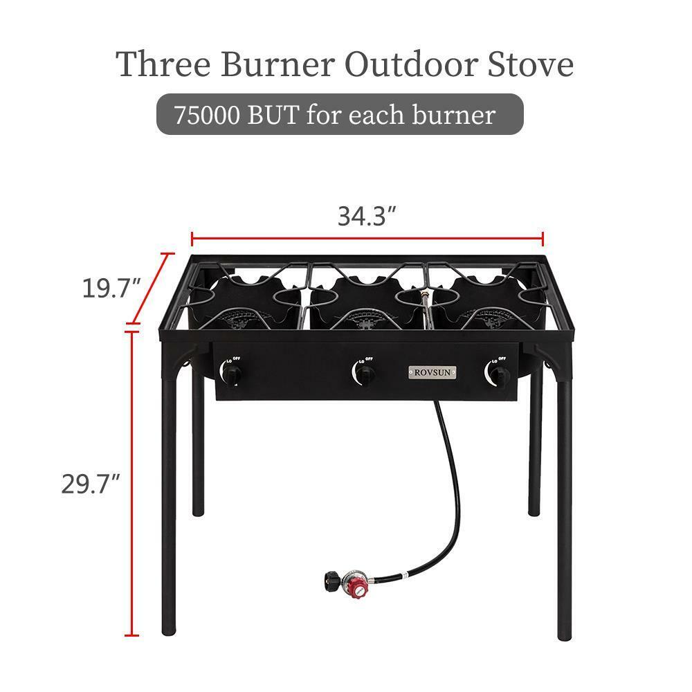 ROVSUN 3 Burner Outdoor Propane Stove, 225,000 BTU Gas Cooker Patio Camping BBQ - Fresh Stock Dated February 2026