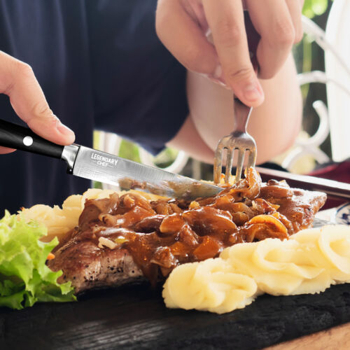 Steak Knives Set Stainless Steel 4pcs Non-Serrated Super Sharp Walnut Handles - Fresh Stock Dated January 2026