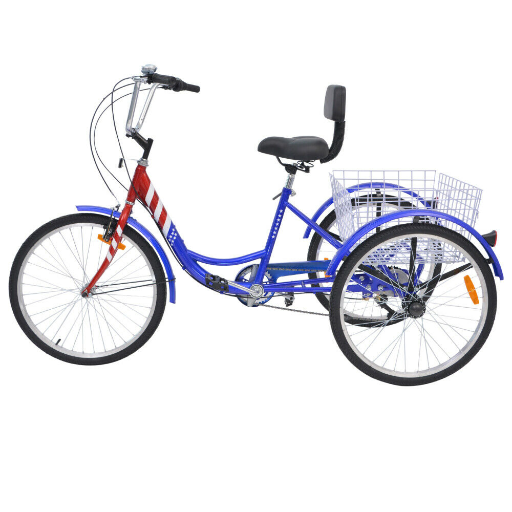 Adults Tricycle 7Speed Cruiser Trike 24Inch 3Wheels Bike Shopping Picnic Outdoor - Fresh Stock Dated January 2026