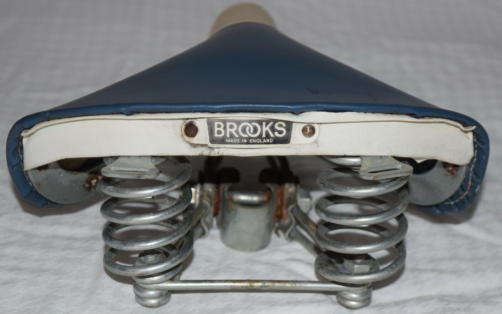 VINTAGE BROOKS BICYCLE SEAT BLUE & WHITE - Fresh Stock Dated December 2025