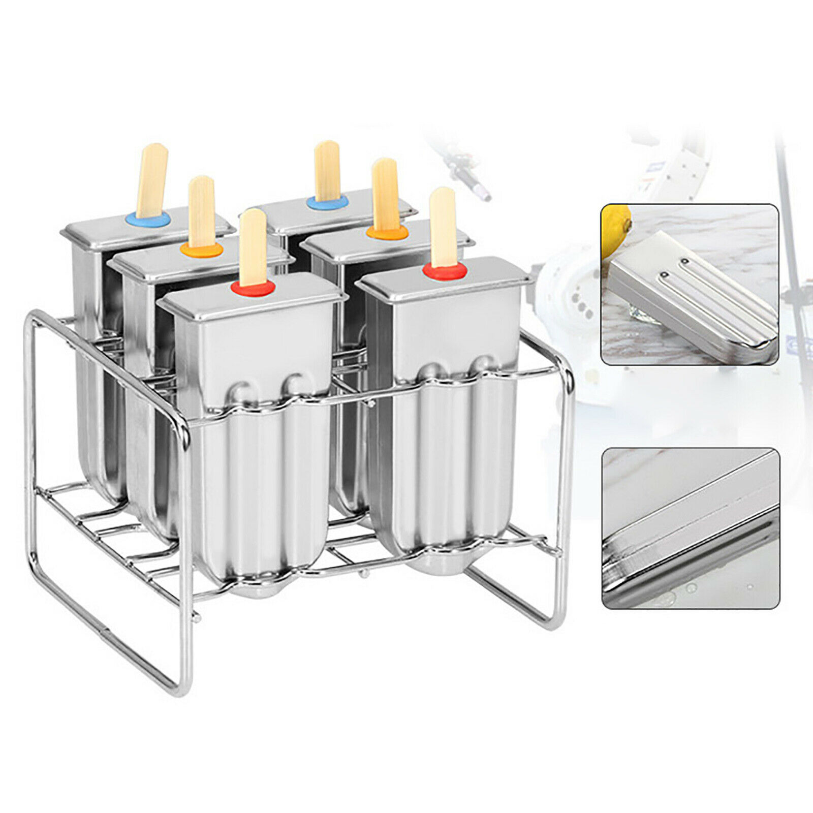 6pcs Ice Cream Stick Molds Stainless Steel Mold Ice Pop Lolly Popsicle Holder - Fresh Stock Dated February 2026