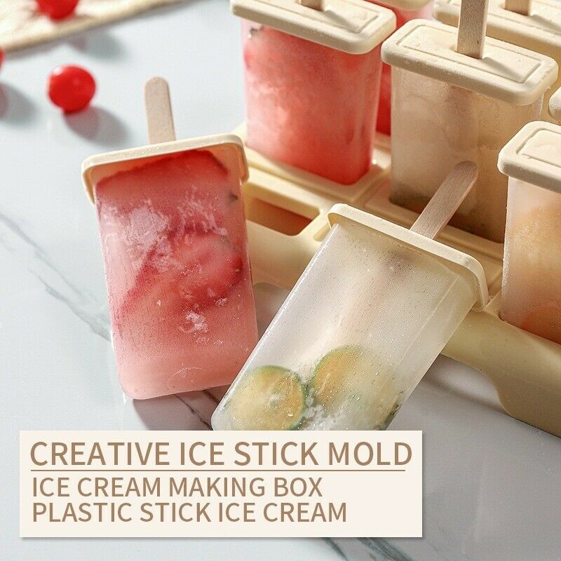 9 Frozen Popsicle Molds Ice Cream Pop Maker Freezer Tray Fruit with Stick Summer - Fresh Stock Dated February 2026