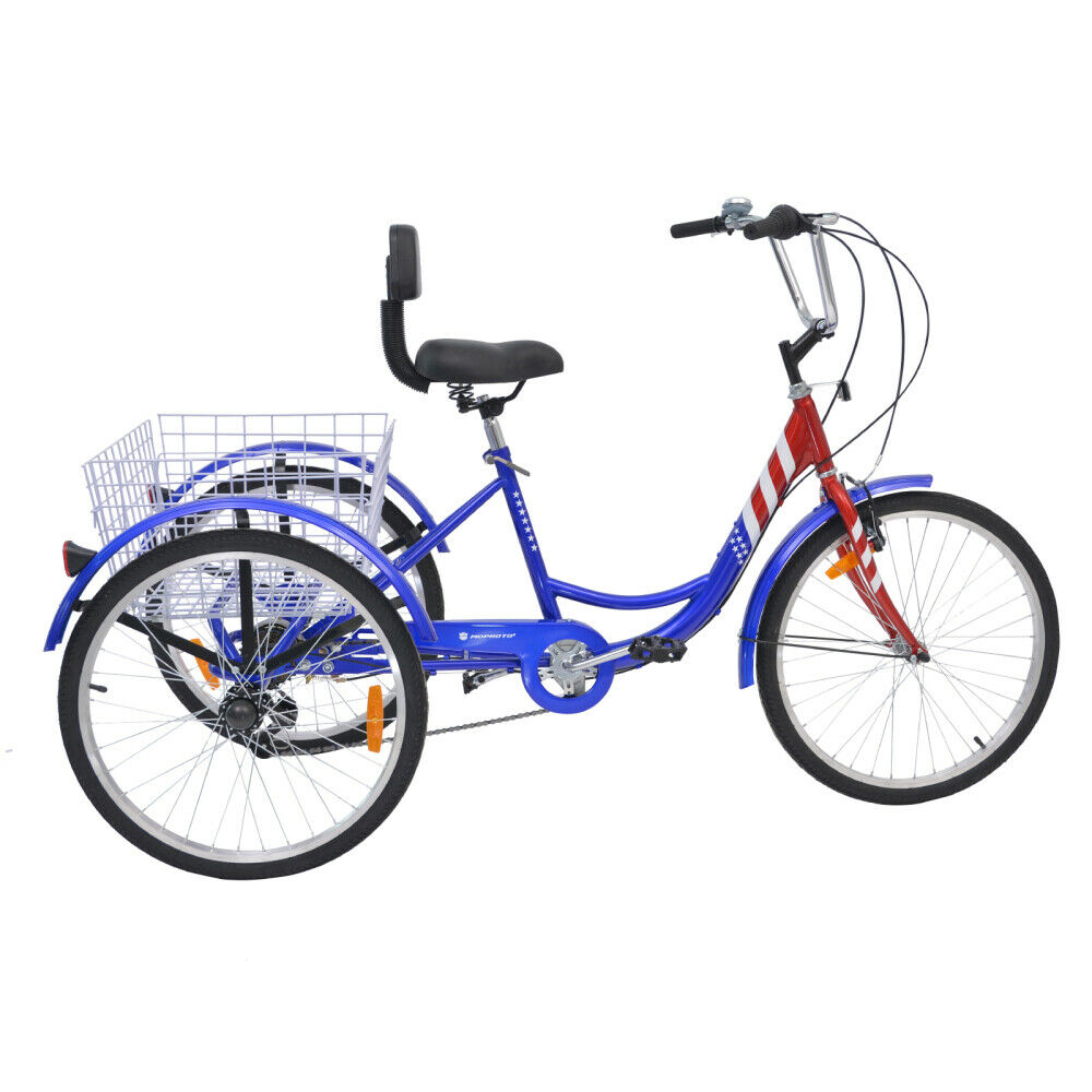 Adults Tricycle 7Speed Cruiser Trike 24Inch 3Wheels Bike Shopping Picnic Outdoor - Fresh Stock Dated January 2026