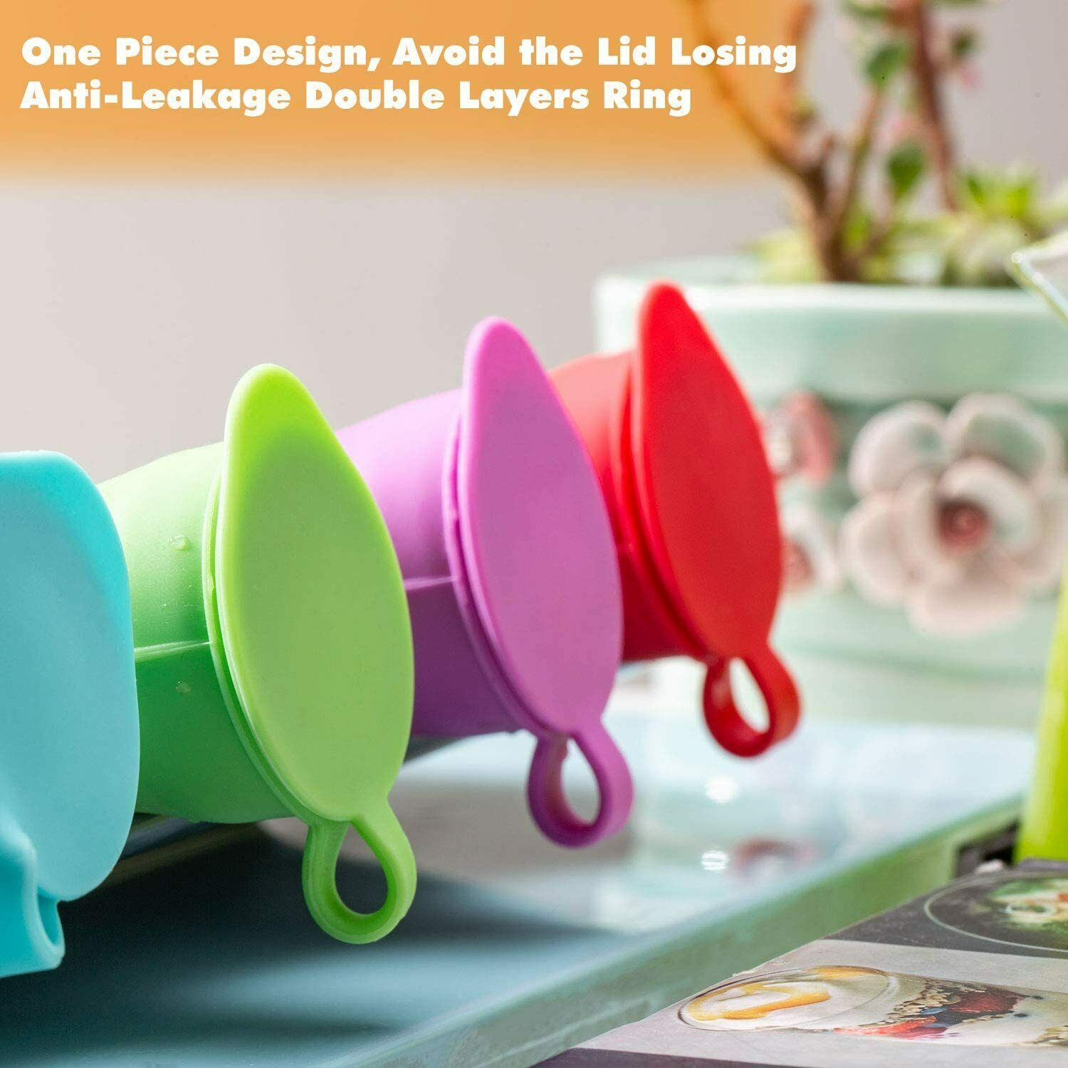 Silicone Ice Pop Molds for Kids with Lids, 8 Pieces Reusable with Cleaning Brush - Fresh Stock Dated February 2026