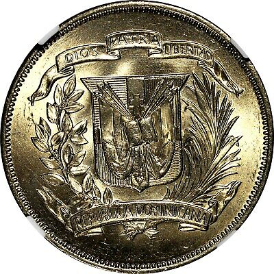 Dominican Republic 1968 1/2 Peso NGC MS64 Mintage-600 000 KM# 21a.1 (026) - Fresh Stock Dated December 2025