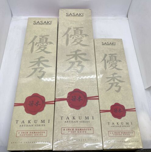Sasaki Takumi Japanese Knife Set 3 DAMASCUS 3.5/7/8 PAIRING KNIFE ARTISAN SERIES - Fresh Stock Dated January 2026