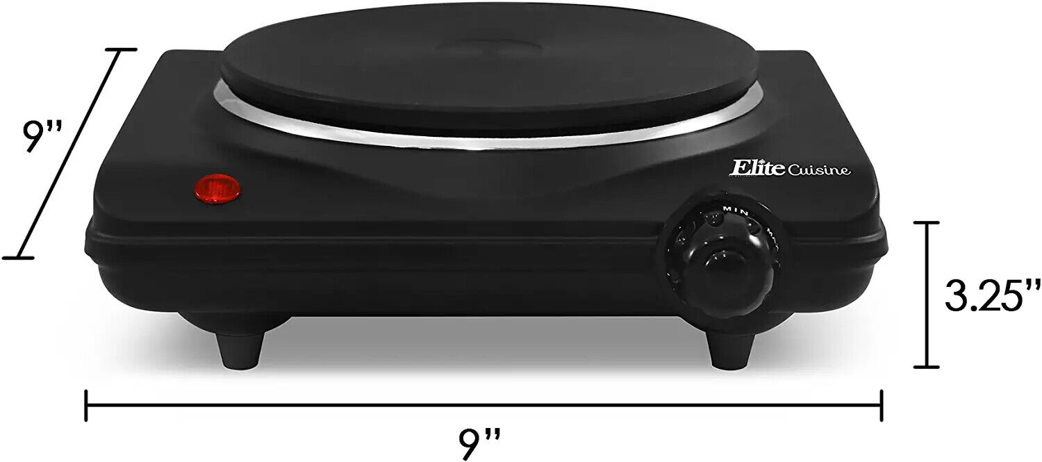 Elite Gourmet ESB-301BF# Countertop Single Cast Iron Burner, 1000 Watts - Fresh Stock Dated February 2026