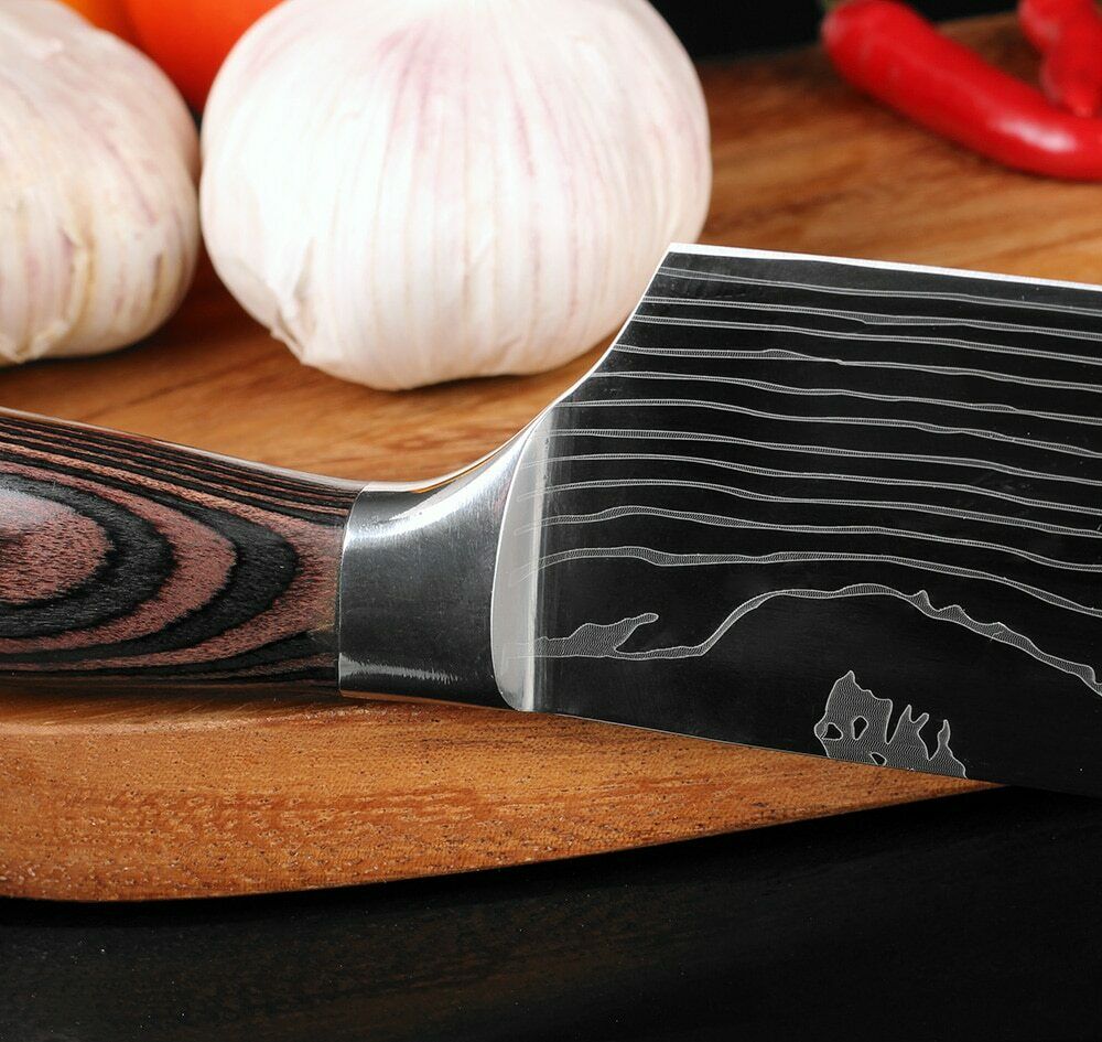 7'' Kitchen Cleaver Knife Stainless Steel Japanese Damascus Style Chef's Knife - Fresh Stock Dated January 2026