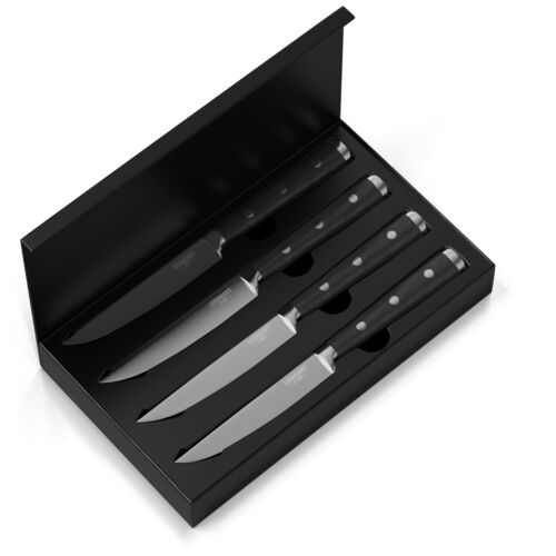 Steak Knives Set Stainless Steel 4pcs Non-Serrated Super Sharp Walnut Handles - Fresh Stock Dated January 2026