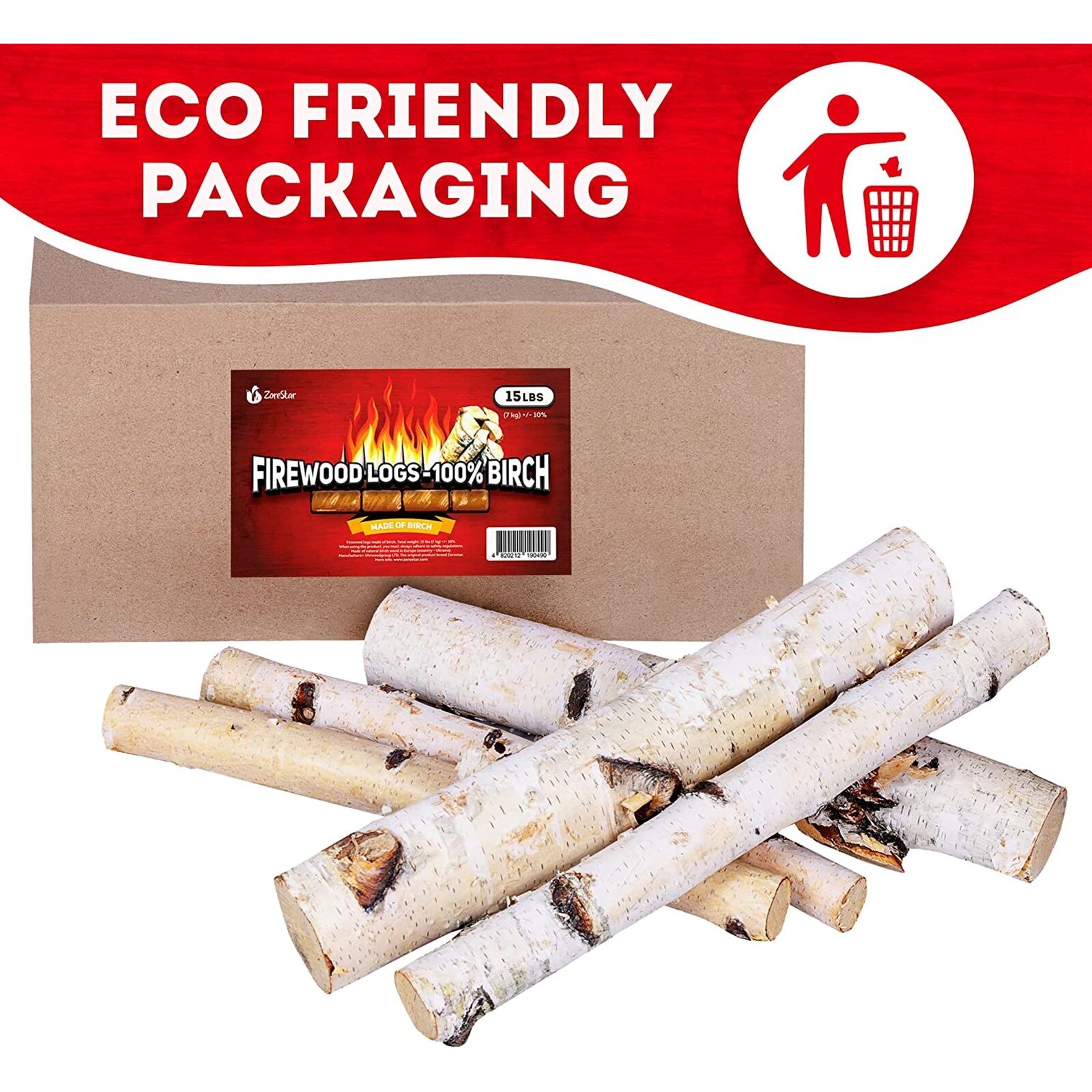 Zorestar Birch logs Firewood 15-20 lbs - Natural Birchwood for Fireplace - Fresh Stock Dated January 2026