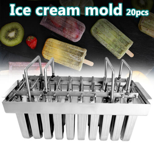 20pcs Stainless Steel Molds Industrial Ice Lolly Popsicle Ice Cream With Sticks - Fresh Stock Dated February 2026