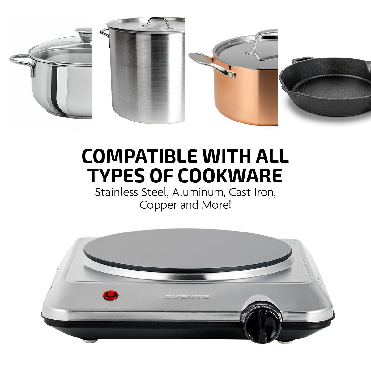 Ovente Electric Glass Infrared Countertop Single Cooking Burner 7.5 Inch BGI201S - Fresh Stock Dated February 2026