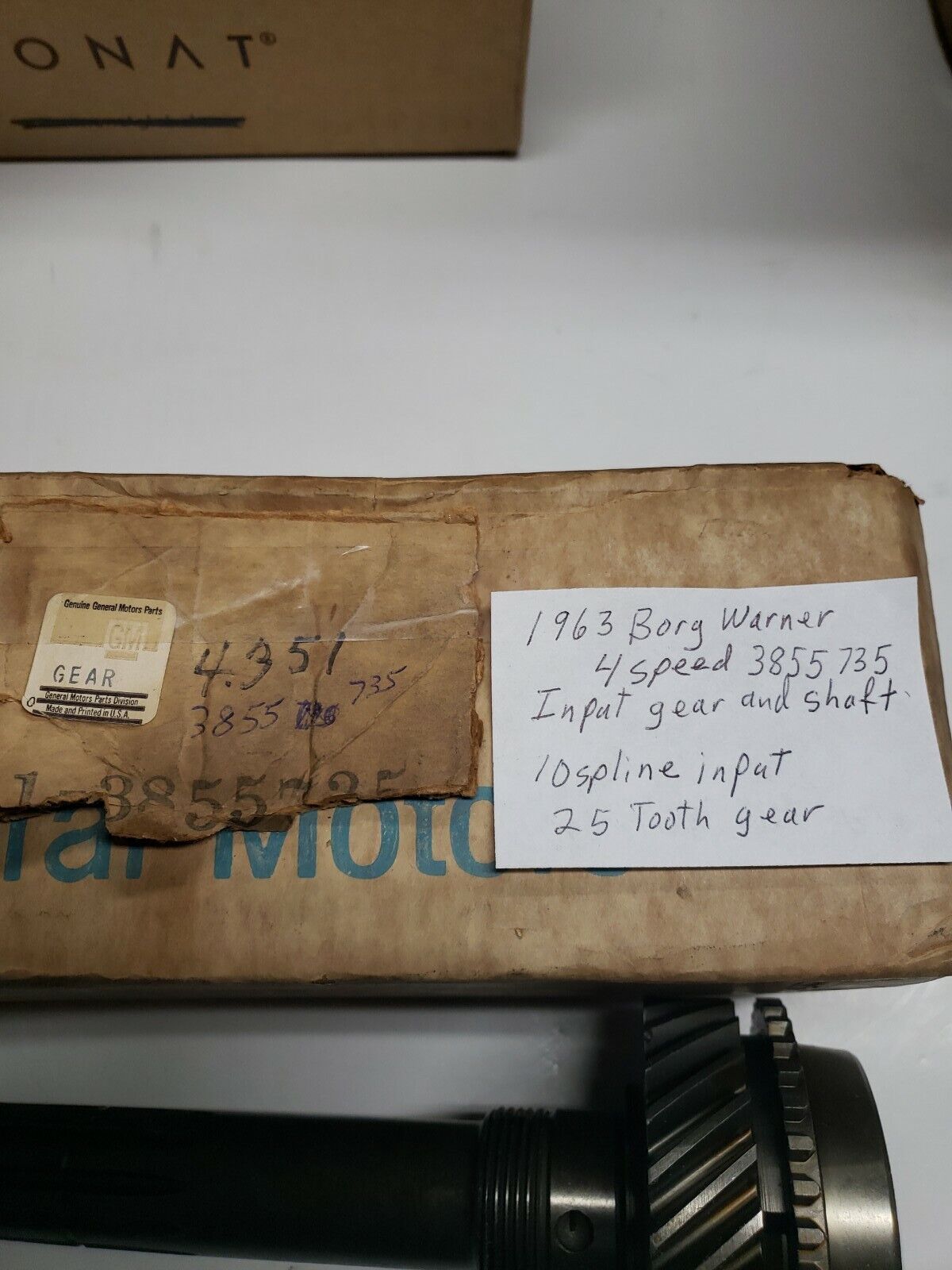 Vintage NOS Borg Warner 4 Speed, 2:54  First Gear Input Shaft 3855735 - Fresh Stock Dated December 2025