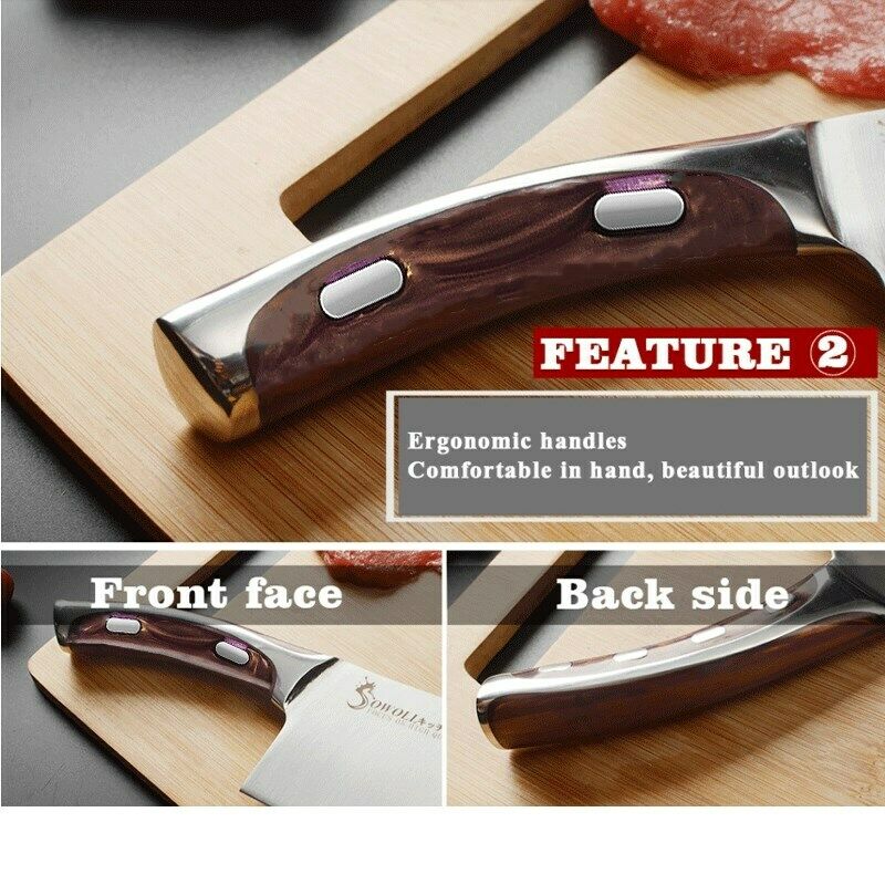 3Pcs Kitchen Knife Set Stainless Steel Utility Chef Chopping Meat Cleaver Knives - Fresh Stock Dated February 2026