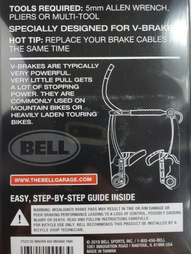 Bell Sports Binder 450 Replacement V-Brake Pads, Black BRAND NEW Factory Sealed - Fresh Stock Dated December 2025