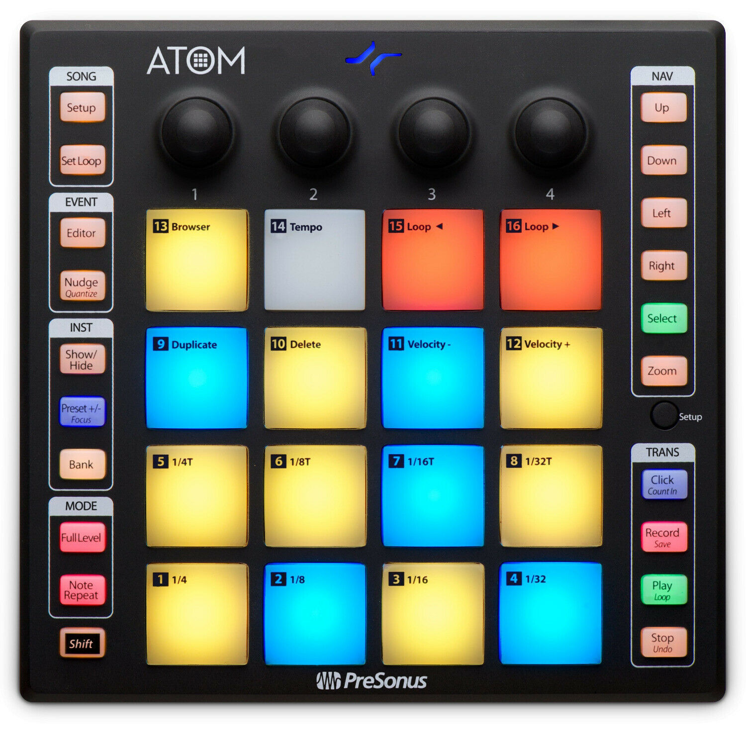 PreSonus PREATOM USB 16-pad MIDI Controller with Headphones and 4-Port USB HUB - Fresh Stock Dated December 2025