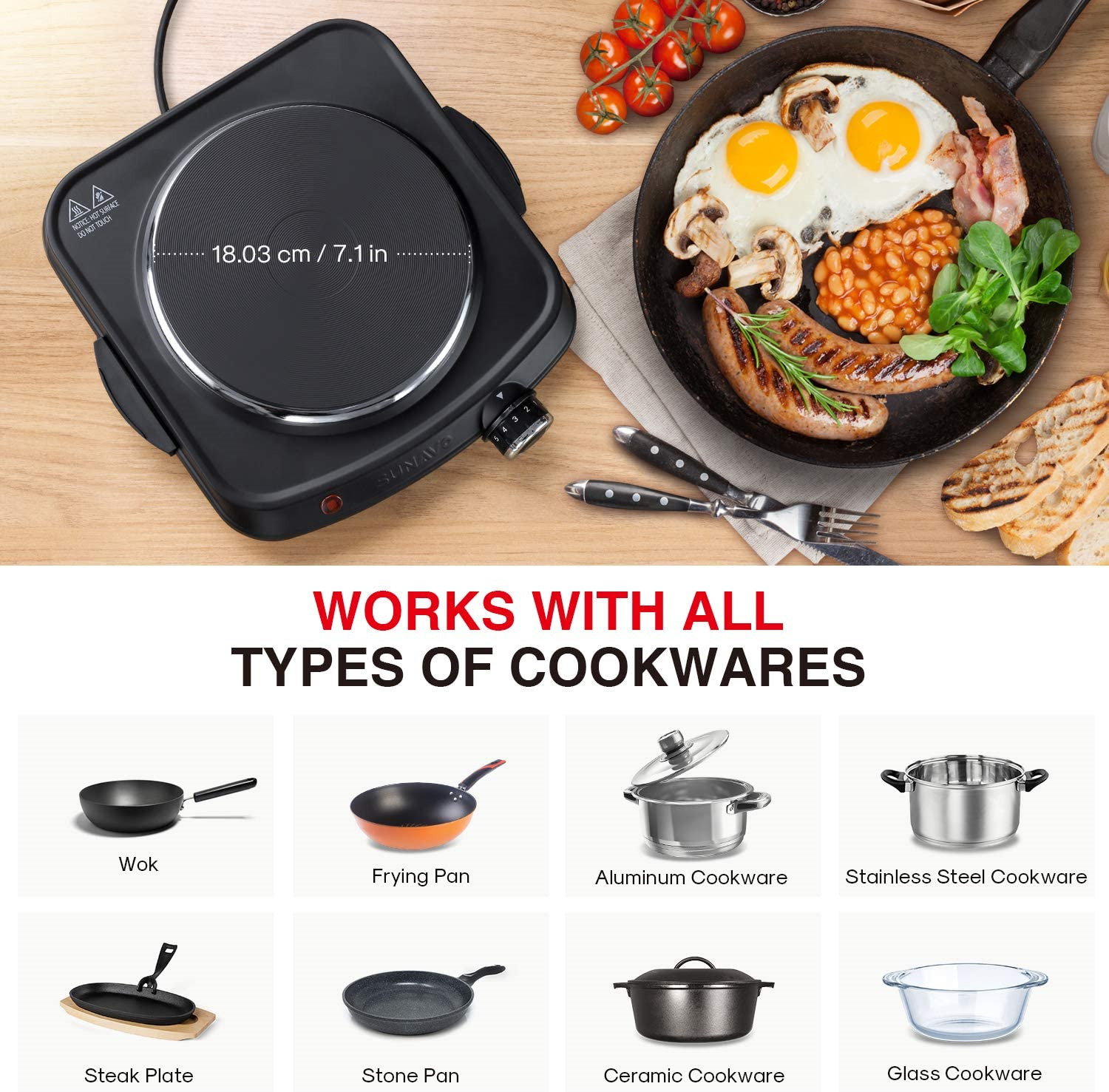 1500W Hot Plates for Cooking Electric Single Burner with Handles 6 Powe - Fresh Stock Dated January 2026