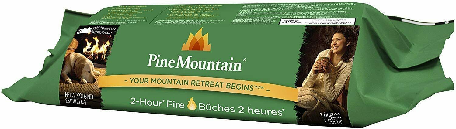 Pine Mountain Traditional Firelog Fast Easy Lighting 2-Hour Burn Time 2 Pack - Fresh Stock Dated December 2025