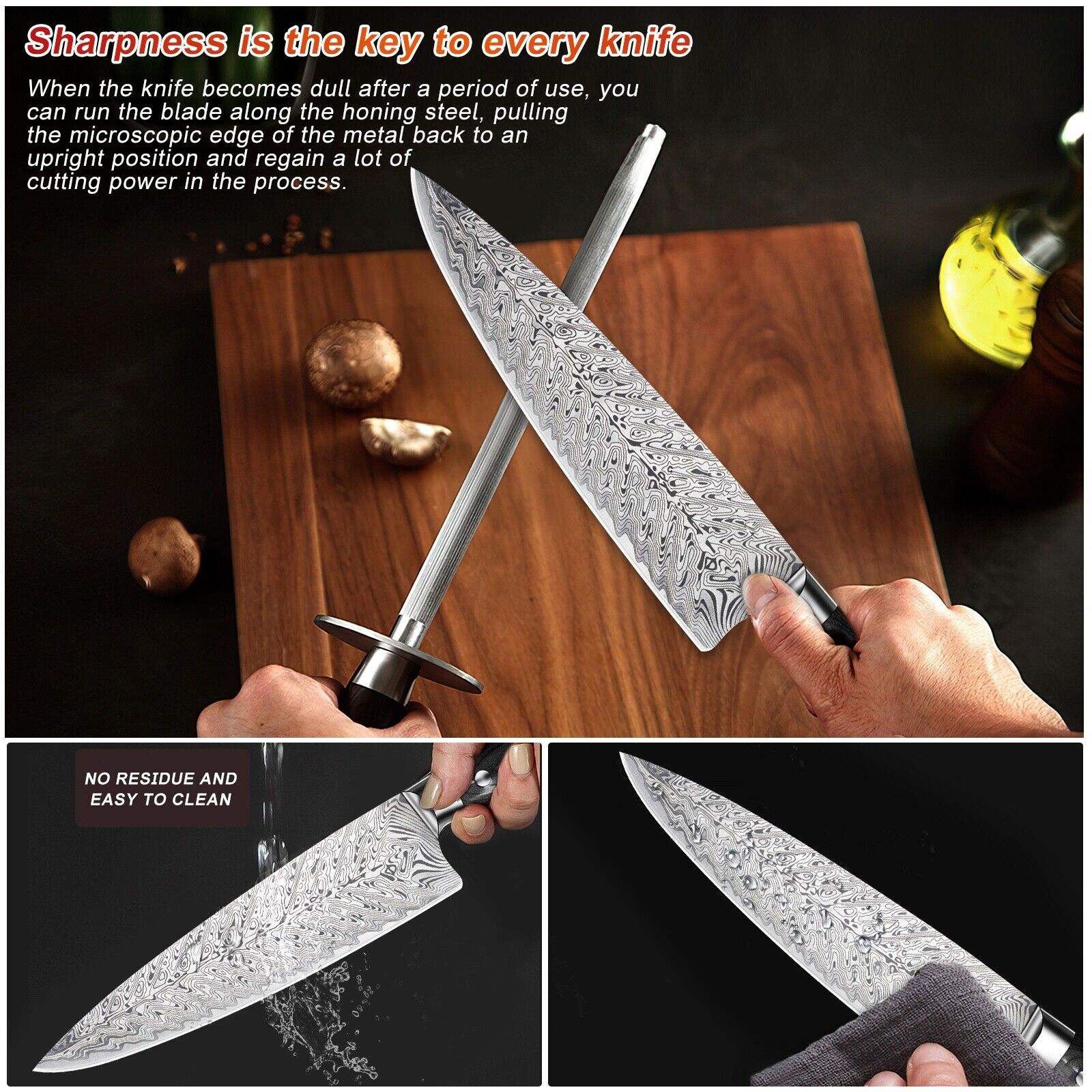 15 Piece Kitchen Damascus Knife Set with Block German Stainless Steel Knives Set - Fresh Stock Dated February 2026