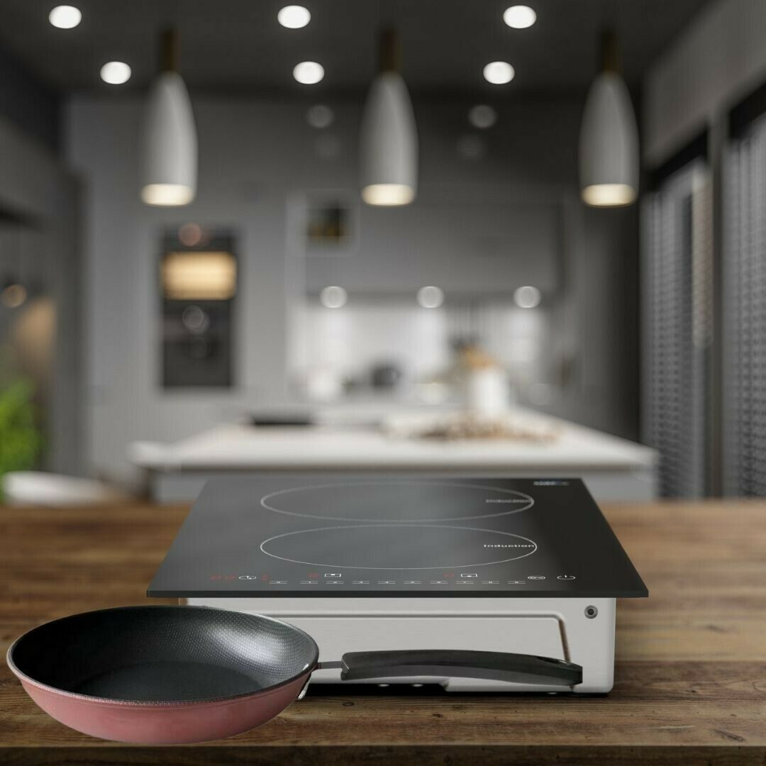 Induction Cooker 2 Burner Cooktop 1800W Digital Electric Cooktop INCLUDES PAN! - Fresh Stock Dated February 2026