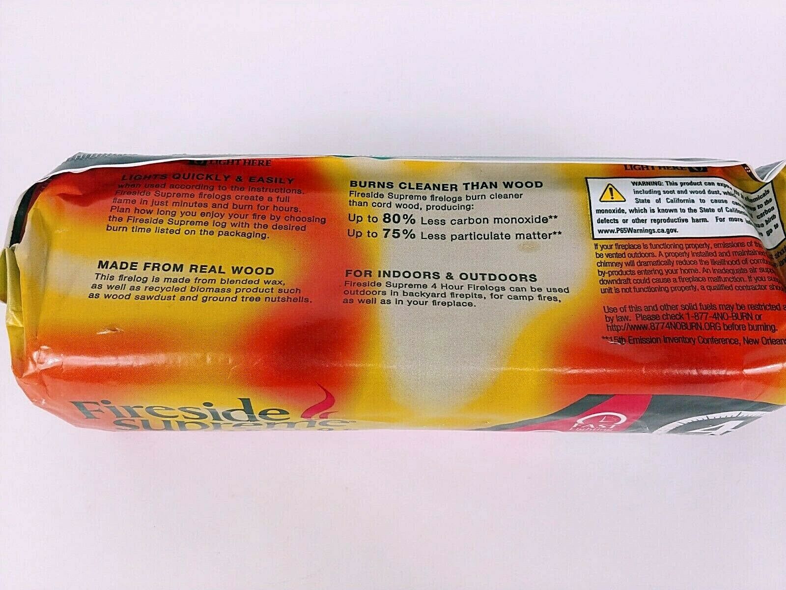 Fireside Supreme firelog starter log 4 Hour burn 4.8 lb ez cleanup fast start up - Fresh Stock Dated January 2026