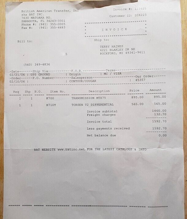 New Ford MTX75 5-Speed Upgraded to Torsen T2 Differential and Other Upgrades - Fresh Stock Dated December 2025