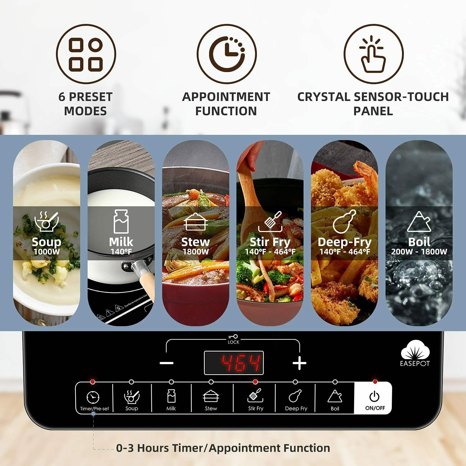 EASEPOT Induction Cooktop 1800W Portable Single Burner Cooker Stove Hot Plate - Fresh Stock Dated February 2026