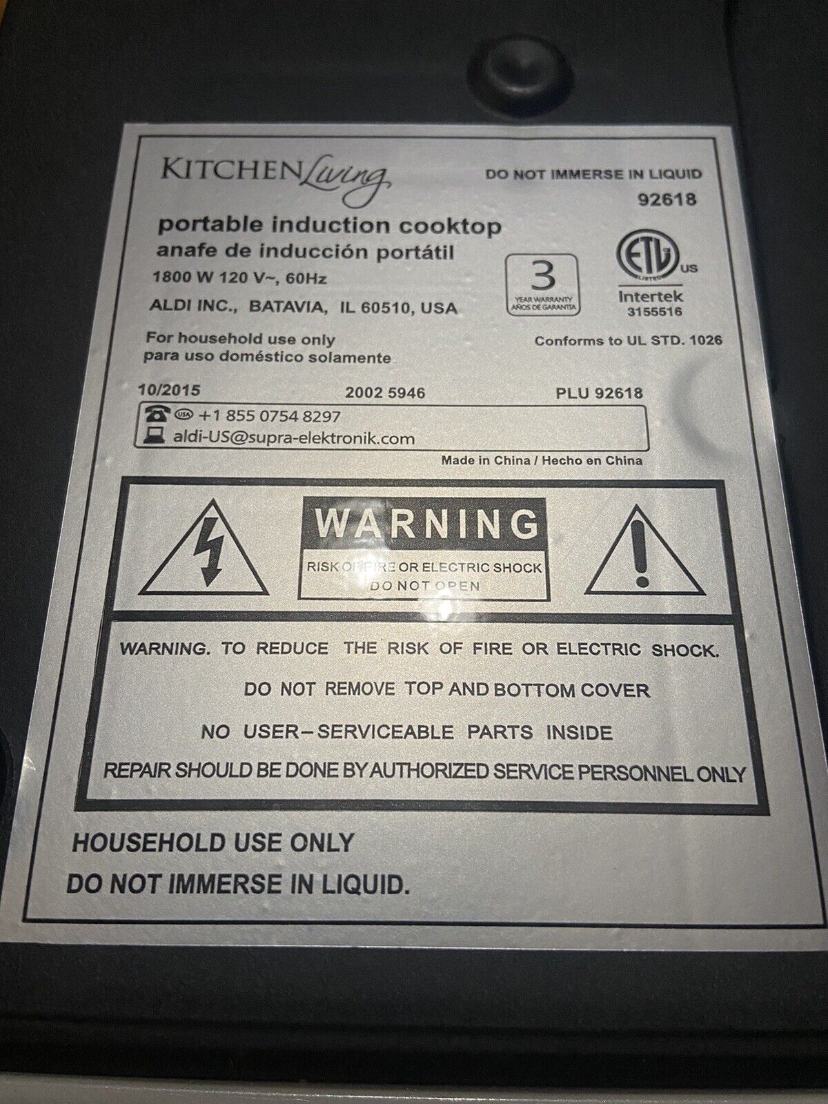 Kitchen Living 1800W Portable Induction Cooktop Countertop Burner, Black - Fresh Stock Dated February 2026