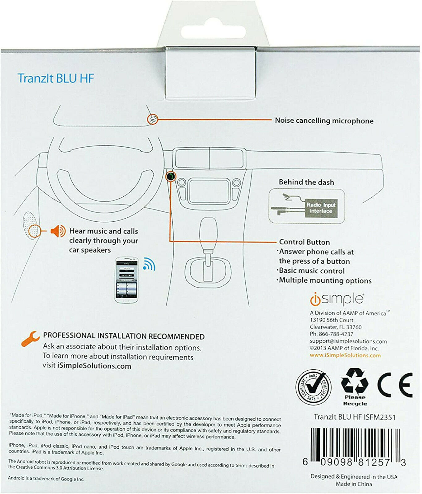 NEW iSimple TranzIt BLU HF Bluetooth HandsFree Kit transit music call iSFM2351 - Fresh Stock Dated January 2026