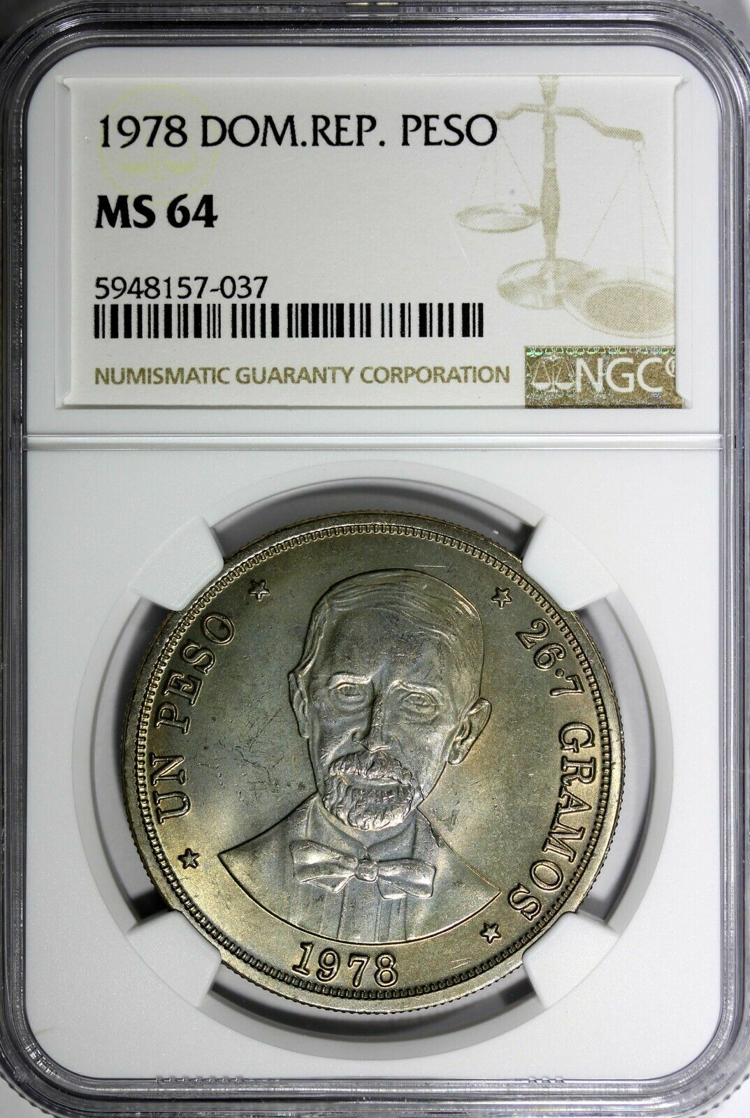 Dominican Republic 1978 1 Peso NGC MS64 Mintage-35,000 Toning KM# 53 (037) - Fresh Stock Dated December 2025