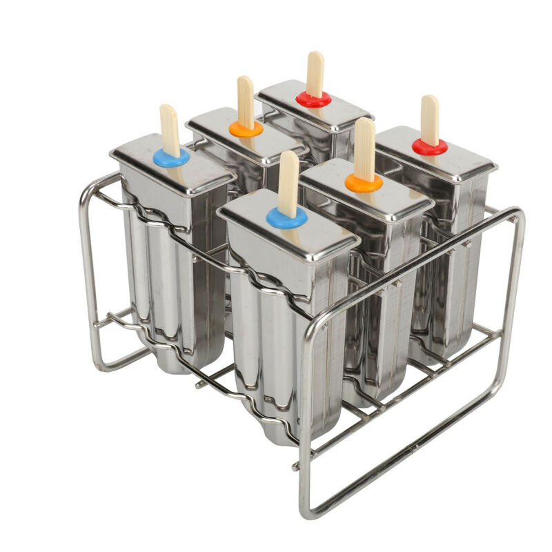 6Pcs Stainless Steel Pop Popsicle Mold Maker Lolly DIY Frozen Ice Cream Mould US - Fresh Stock Dated February 2026