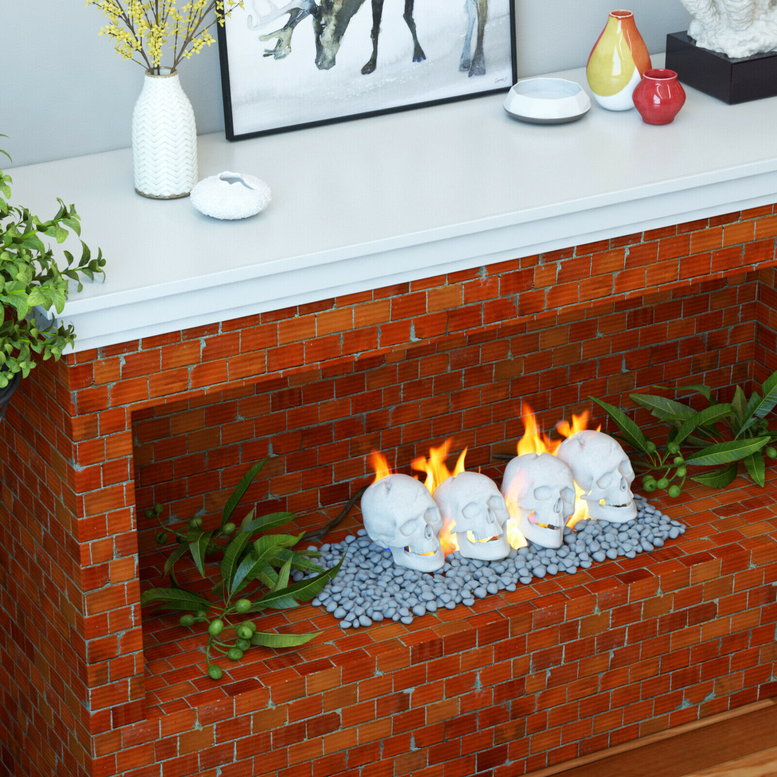 Regal Flame Human Skull Ceramic Wood Large Gas Fireplace Logs Logs for All Ty... - Fresh Stock Dated January 2026