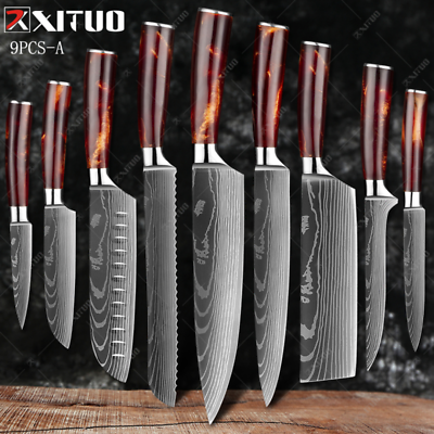 XITUO 1-10PCS  kitchen knives Set Laser Damascus pattern chef knife Sharp Santok - Fresh Stock Dated January 2026