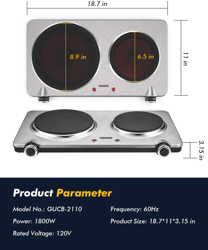 GIVENEU Portable Ceramic Infrared Cooktop, Double Infrared Burner for Cooking, 1 - Fresh Stock Dated February 2026