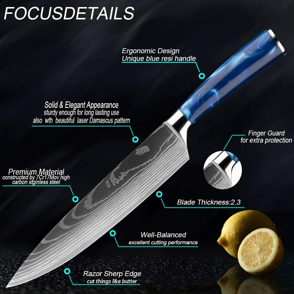 10 Pcs Kitchen Knives Set Japanese Damascus Pattern Chef's Knife Resin Handle - Fresh Stock Dated January 2026