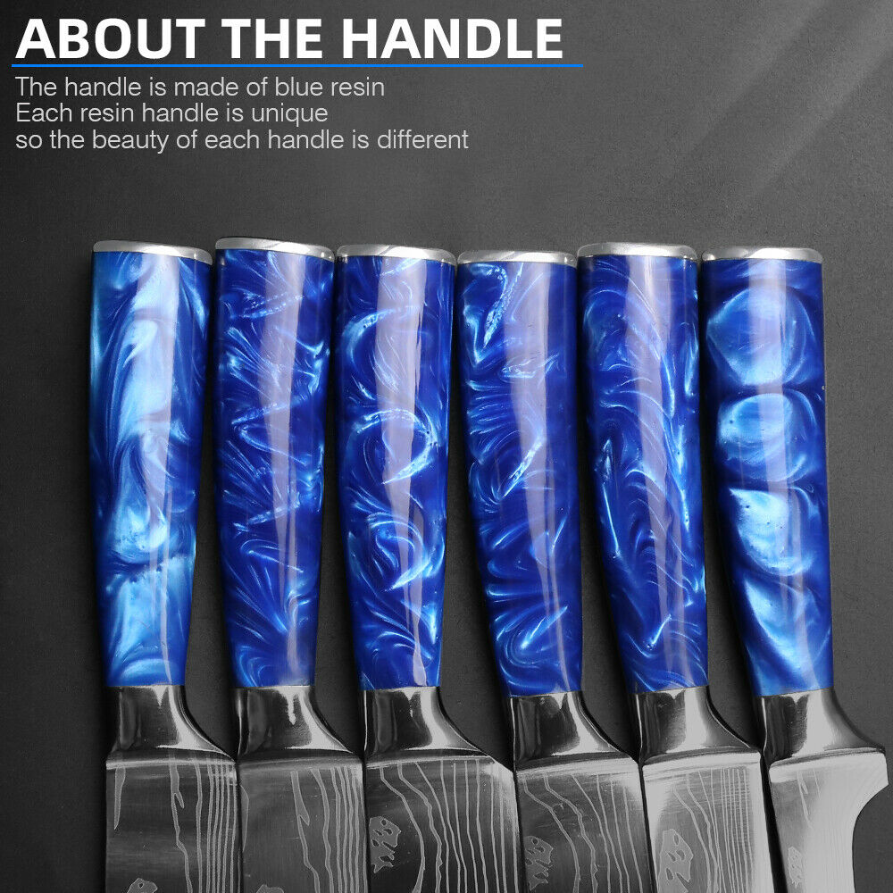 10 Pcs Kitchen Knives Set Japanese Damascus Pattern Chef's Knife Resin Handle - Fresh Stock Dated January 2026