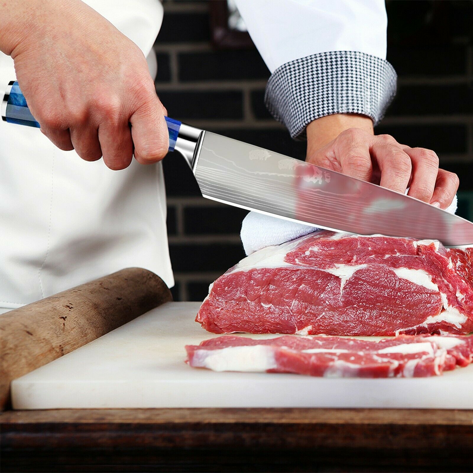 10 Pcs Kitchen Knives Set Japanese Damascus Pattern Chef's Knife Resin Handle - Fresh Stock Dated January 2026