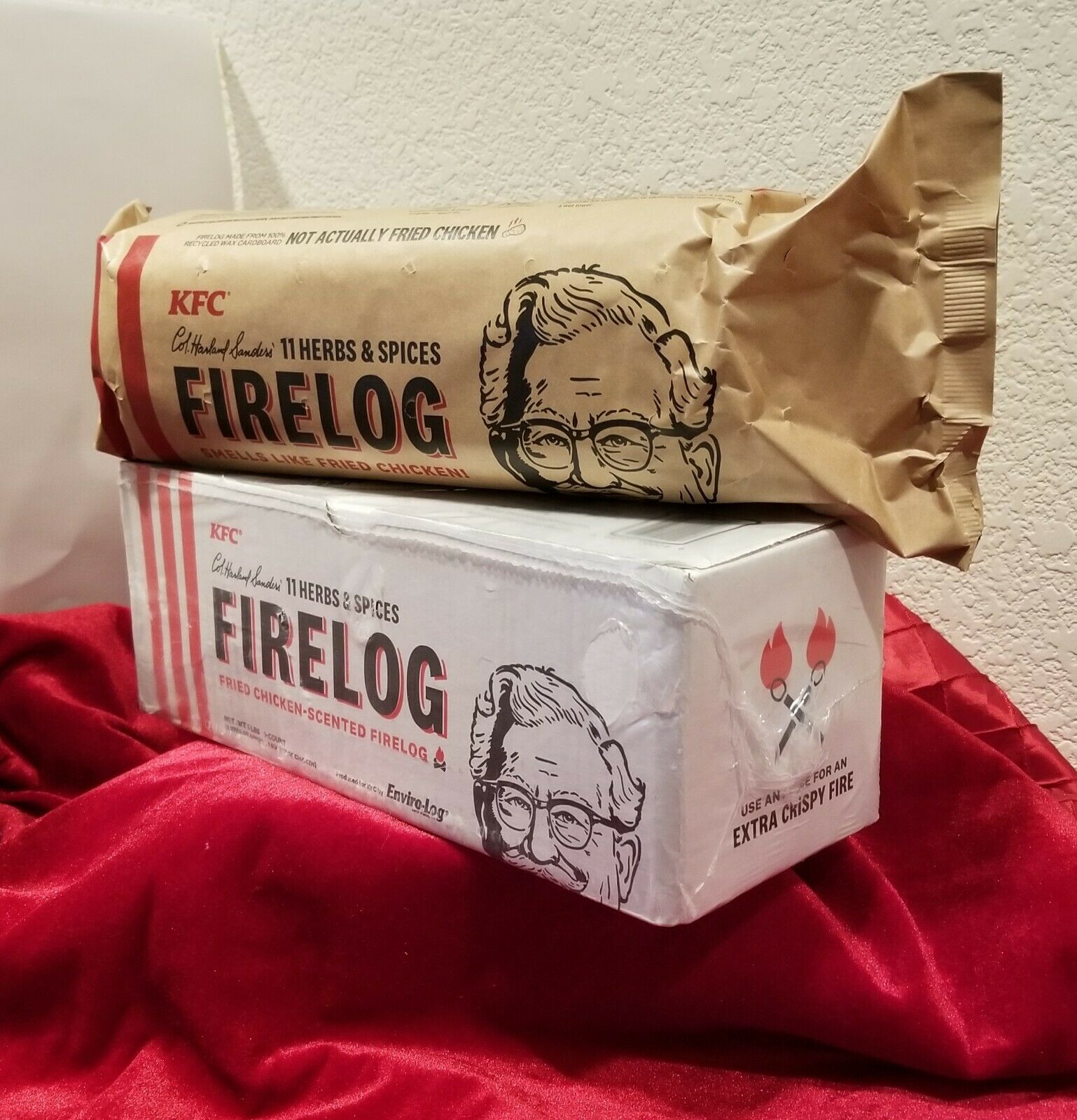 2 GENUINE KFC FIRE LOGS 11 HERBS AND SPICES ENVIRO-LOG KFC SCENT FREE SHIPPING - Fresh Stock Dated January 2026