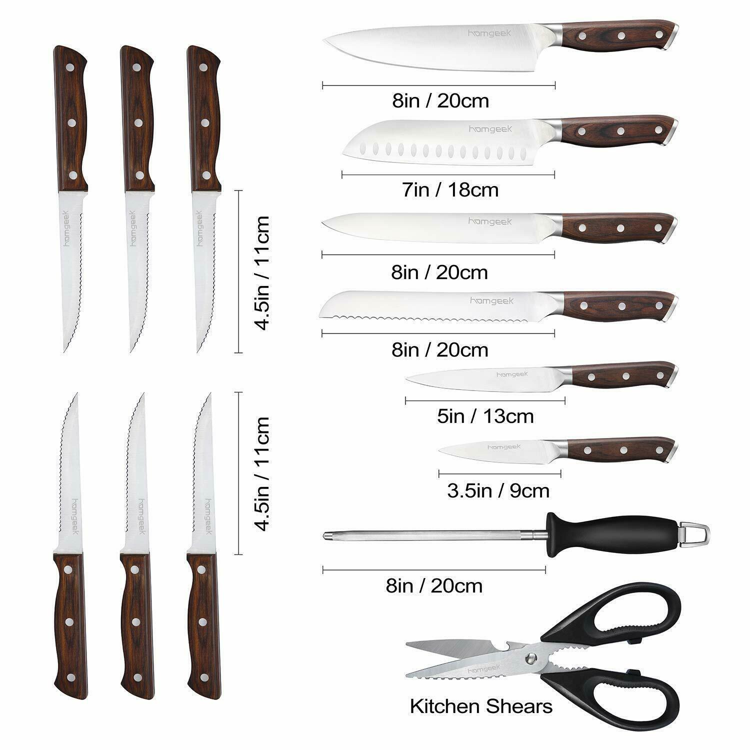Knife Set, 15-Piece Kitchen Knife Set with Block Wooden, Manual Sharpening - Fresh Stock Dated January 2026