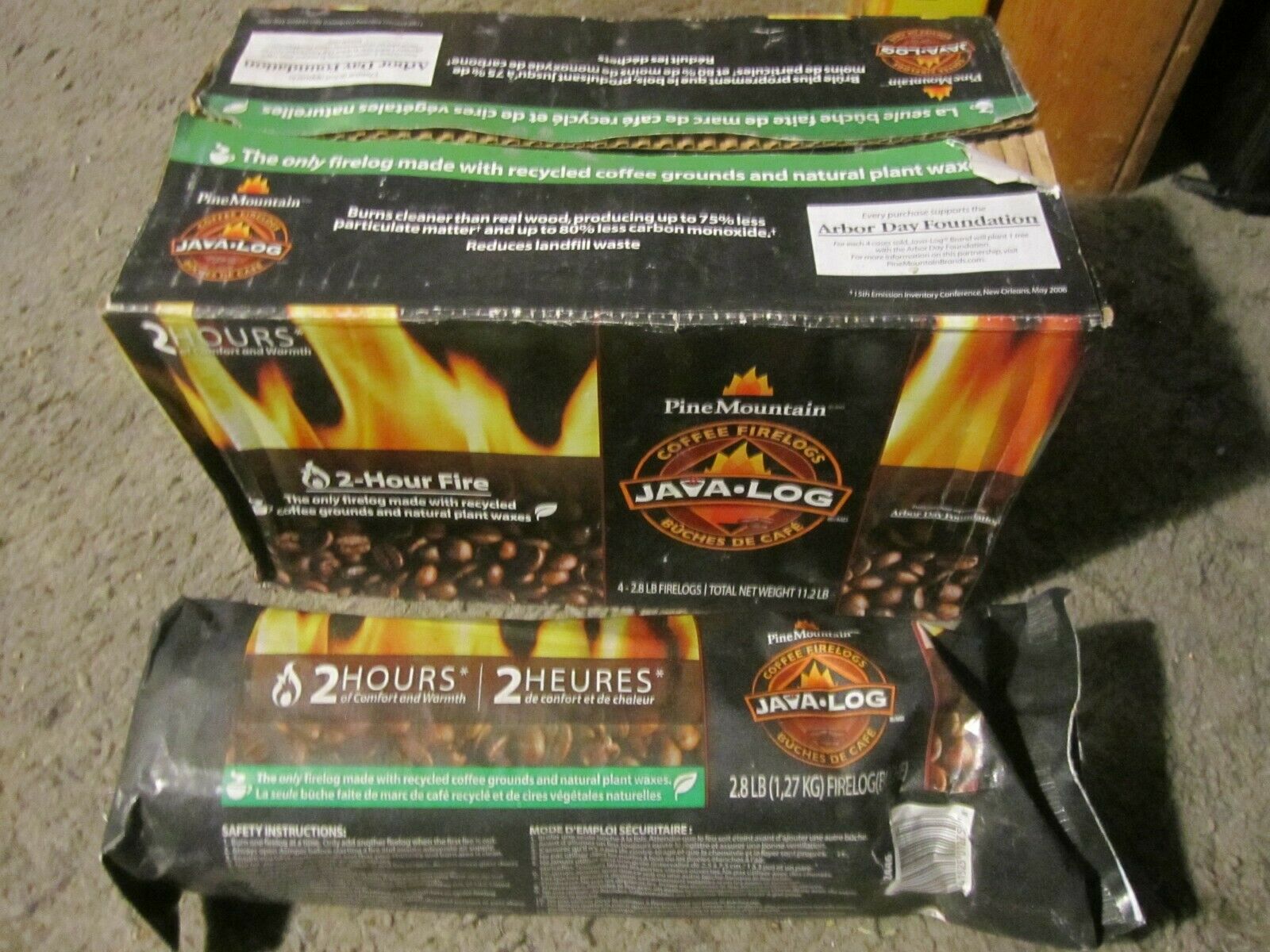 1 case =4 Firelogs Pine Mountain Java-Log Recycled Coffee Grounds 2 Hr Burn Time - Fresh Stock Dated January 2026