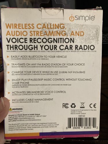 iSimple ISBT43 Blustream Bluetooth FM Modulator Black Car Radio - Free Shipping - Fresh Stock Dated December 2025