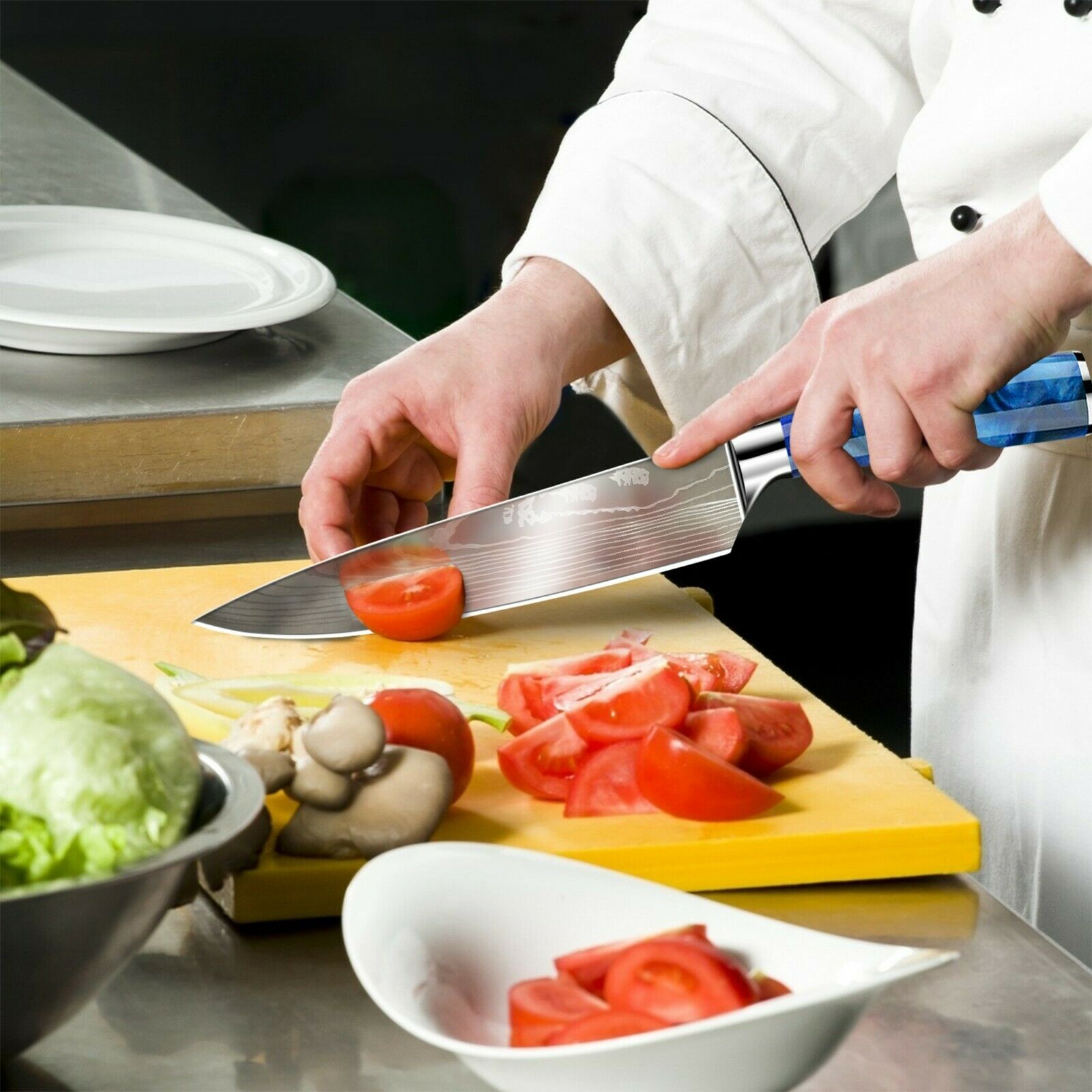 10 Pcs Kitchen Knives Set Japanese Damascus Pattern Chef's Knife Resin Handle - Fresh Stock Dated January 2026