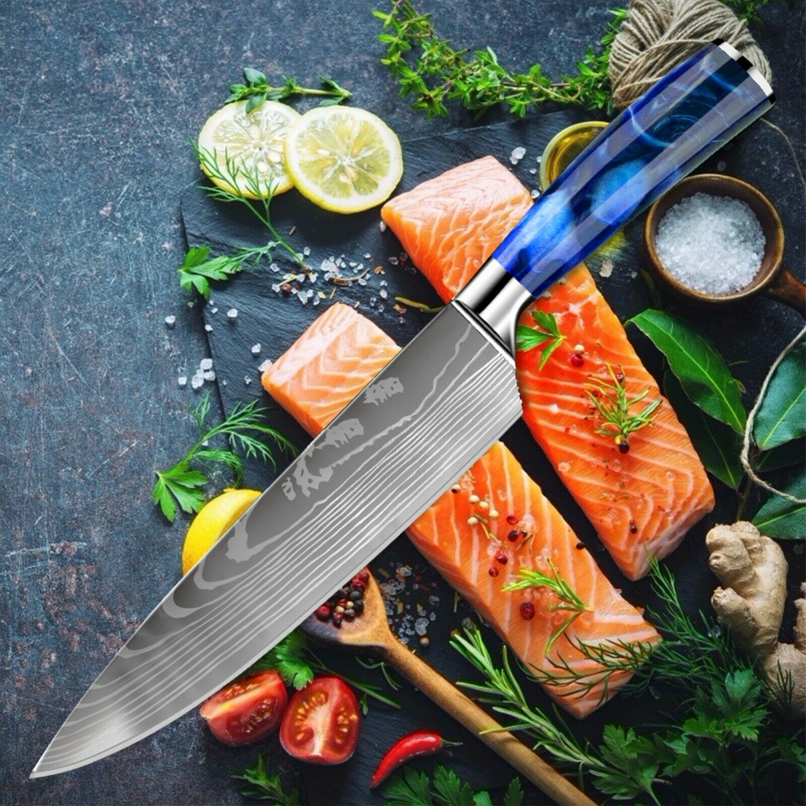 10 Pcs Kitchen Knives Set Japanese Damascus Pattern Chef's Knife Resin Handle - Fresh Stock Dated January 2026