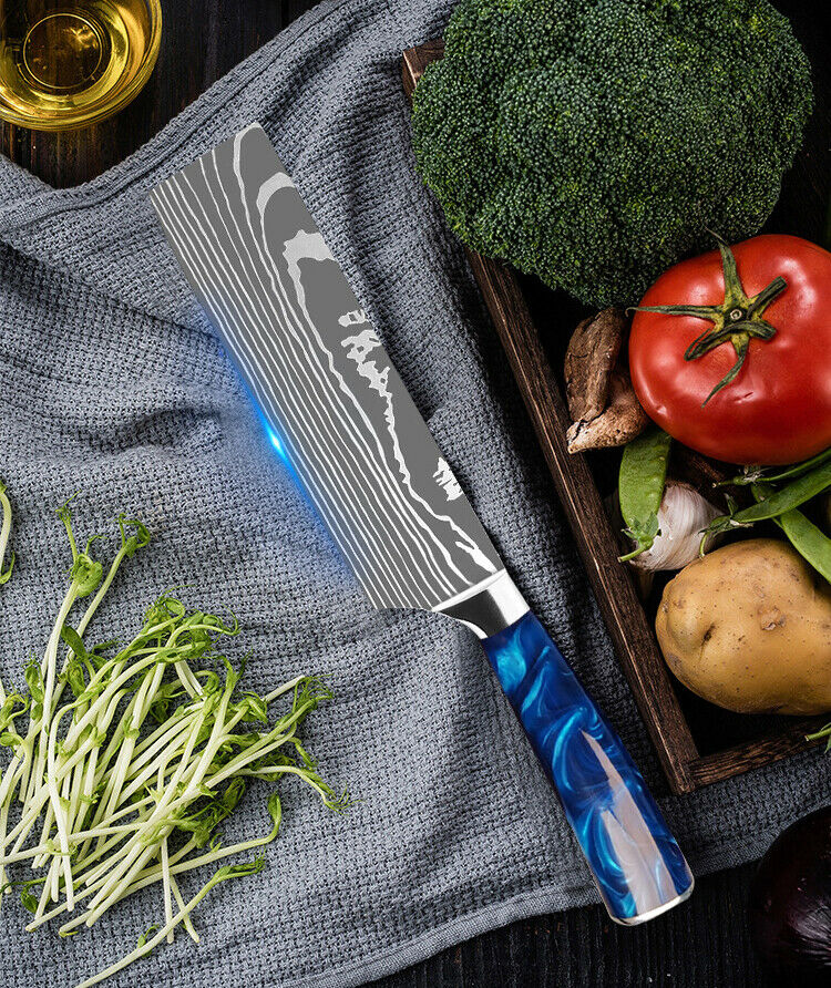 10 Pcs Kitchen Knives Set Japanese Damascus Pattern Chef's Knife Resin Handle - Fresh Stock Dated January 2026