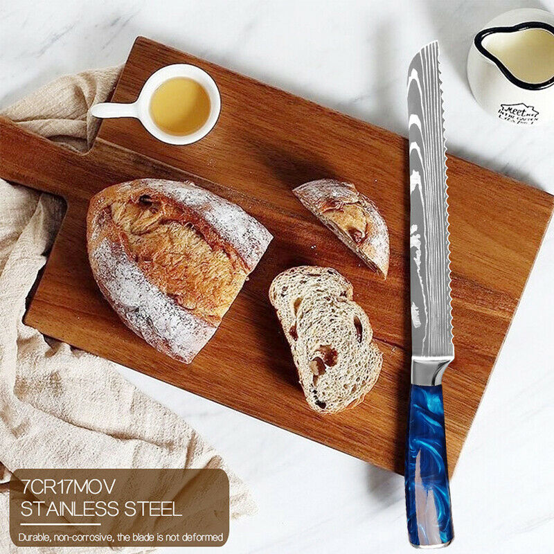 10 Pcs Kitchen Knives Set Japanese Damascus Pattern Chef's Knife Resin Handle - Fresh Stock Dated January 2026